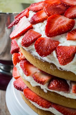 Gluten Free Strawberry Cake & Whipped Cream Cheese Frosting • Dishing ...