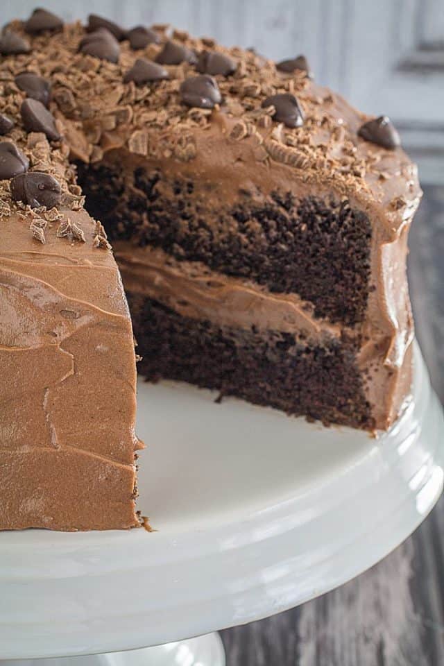 Gluten Free Double Chocolate Cake & Chocolate Frosting • Dishing Delish