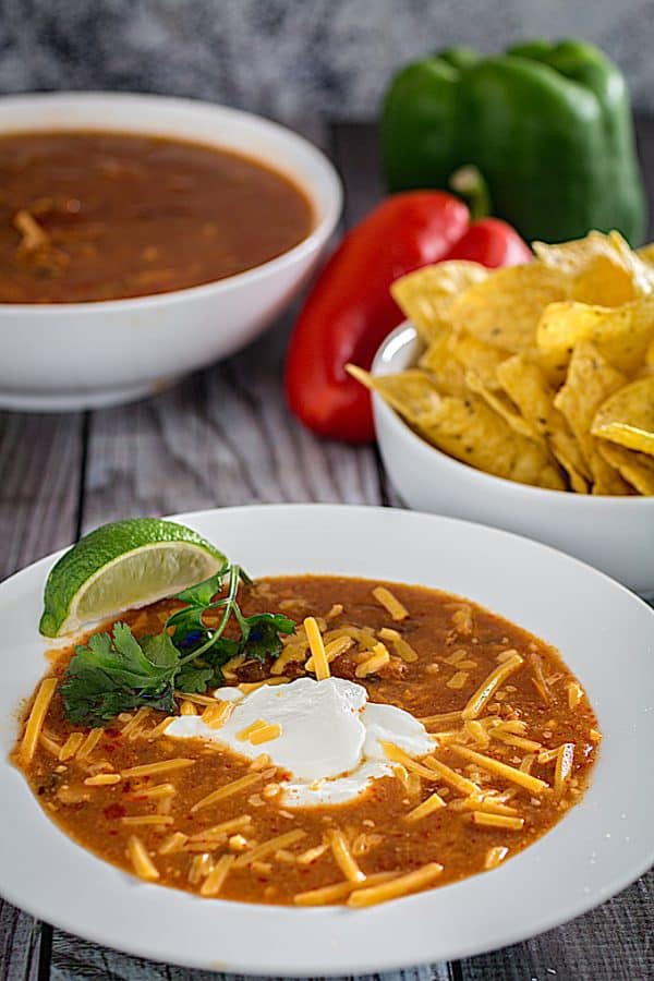 Slow Cooker Chicken Enchilada Soup • Dishing Delish