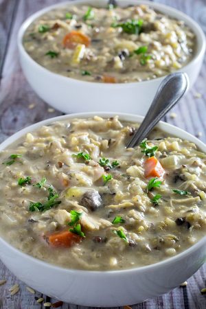 Slow Cooker Creamy Chicken & Wild Rice Soup • Dishing Delish