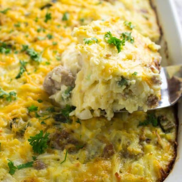 Make Ahead Sausage Hash Brown Casserole • Dishing Delish