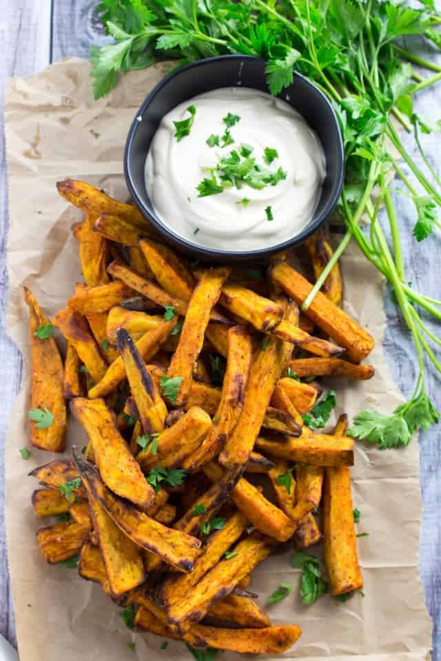 Air Fryer Sweet Potato Fries (Spicy!) • Dishing Delish