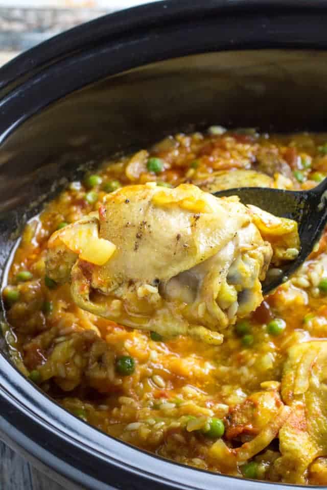 Slow Cooker Chicken and Sausage Paella • Dishing Delish