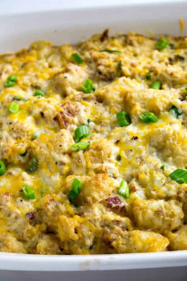Cheesy Chicken Tater Tot Casserole With Bacon • Dishing Delish