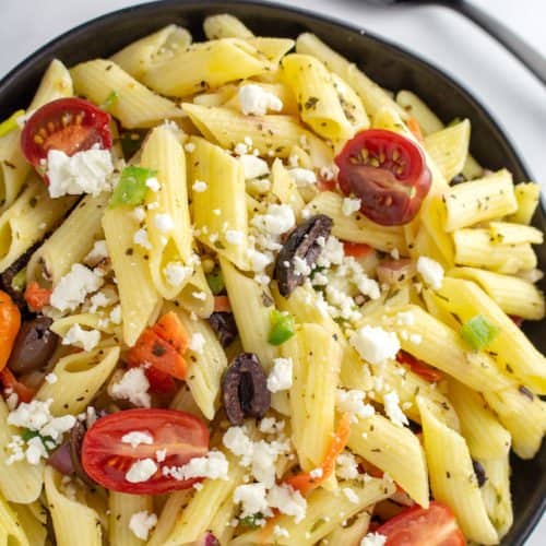 Greek Pasta Salad Recipe (Gluten Free!) • Dishing Delish