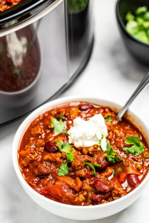 Slow Cooker Turkey Chili • Dishing Delish