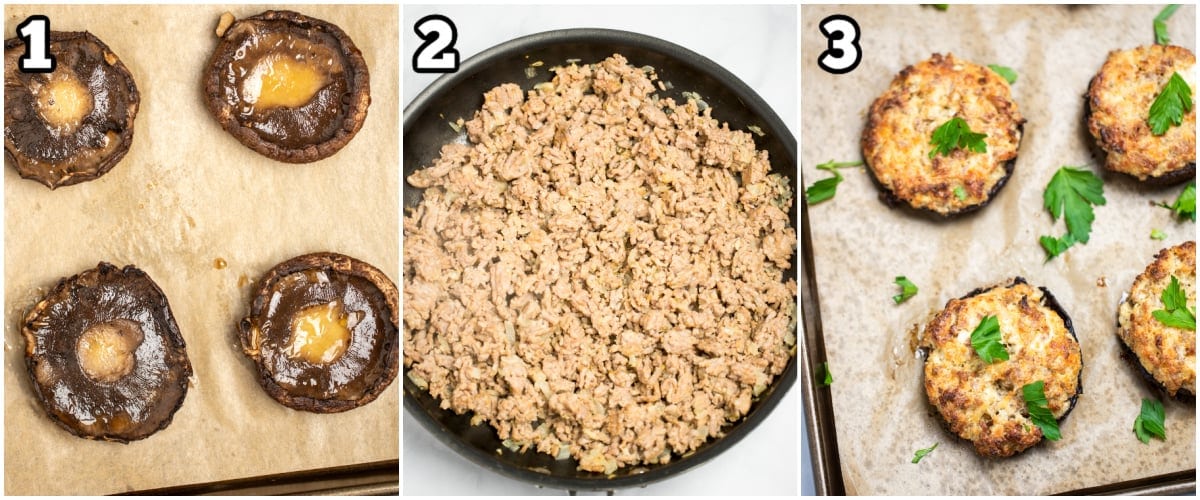 Step by step photos for how to make stuffed portobello mushrooms.